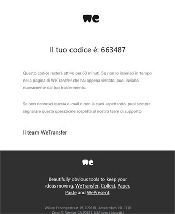 codice wetransfer