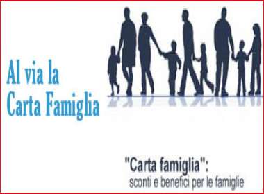 Al via la Carta famiglia dal primo febbraio