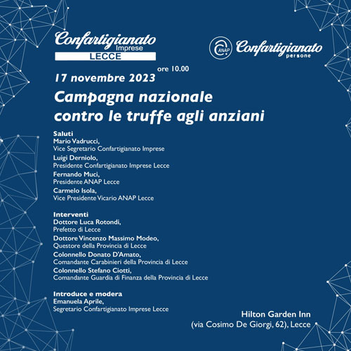 Convegno Anziani più informati e sicuri: a Lecce torna la campagna nazionale Più Sicuri Insieme