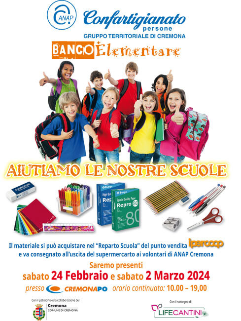 Il Banco Elementare per aiutare le scuole di Cremona e le famiglie in difficoltà