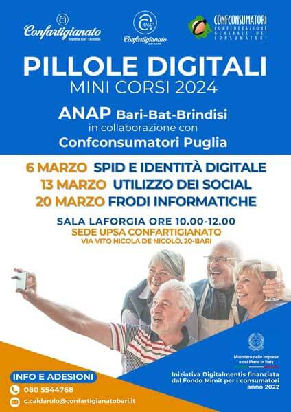 mini corsi Pillole Digitali dedicati alla terza età con ANAP Confartigianato Bari